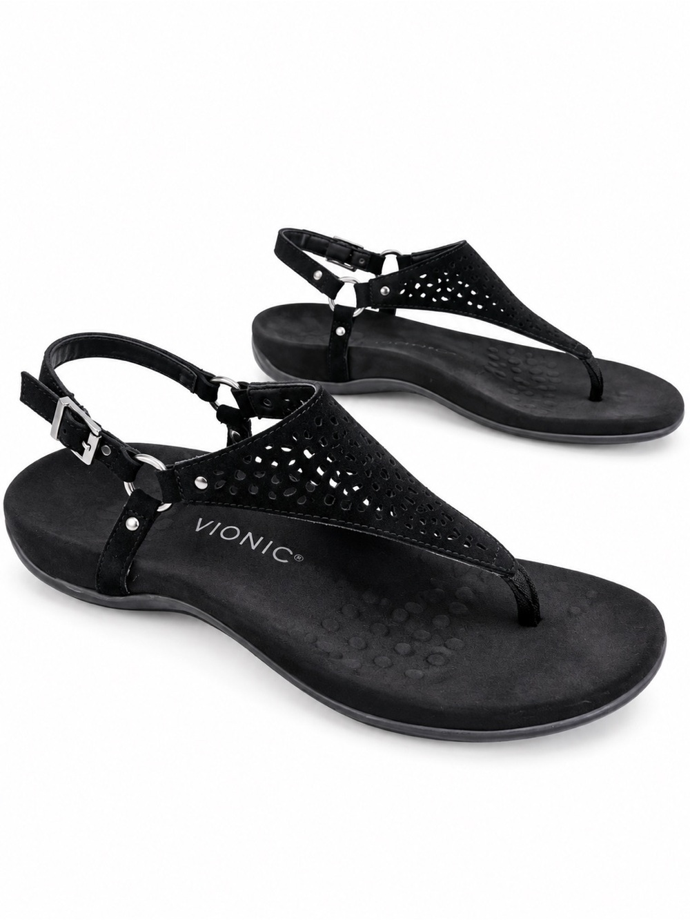 Vionic Womens Rest Kirra Sandals Size 8.5 Black Thong Slingback Arch Support lux